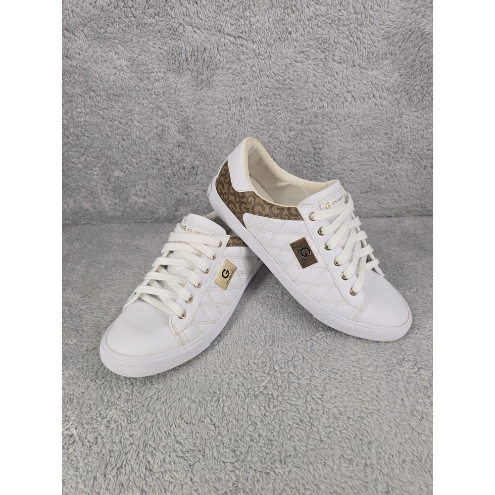 G by GUESS Sports Sneakers for Women, White with Brown Details and Padded, Sz9.5